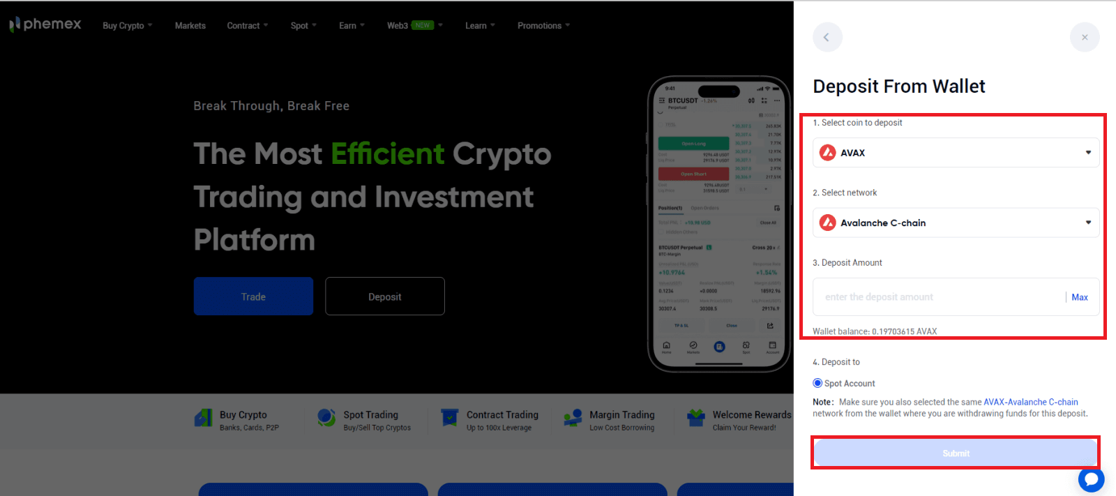 How to Withdraw and make a Deposit on Phemex